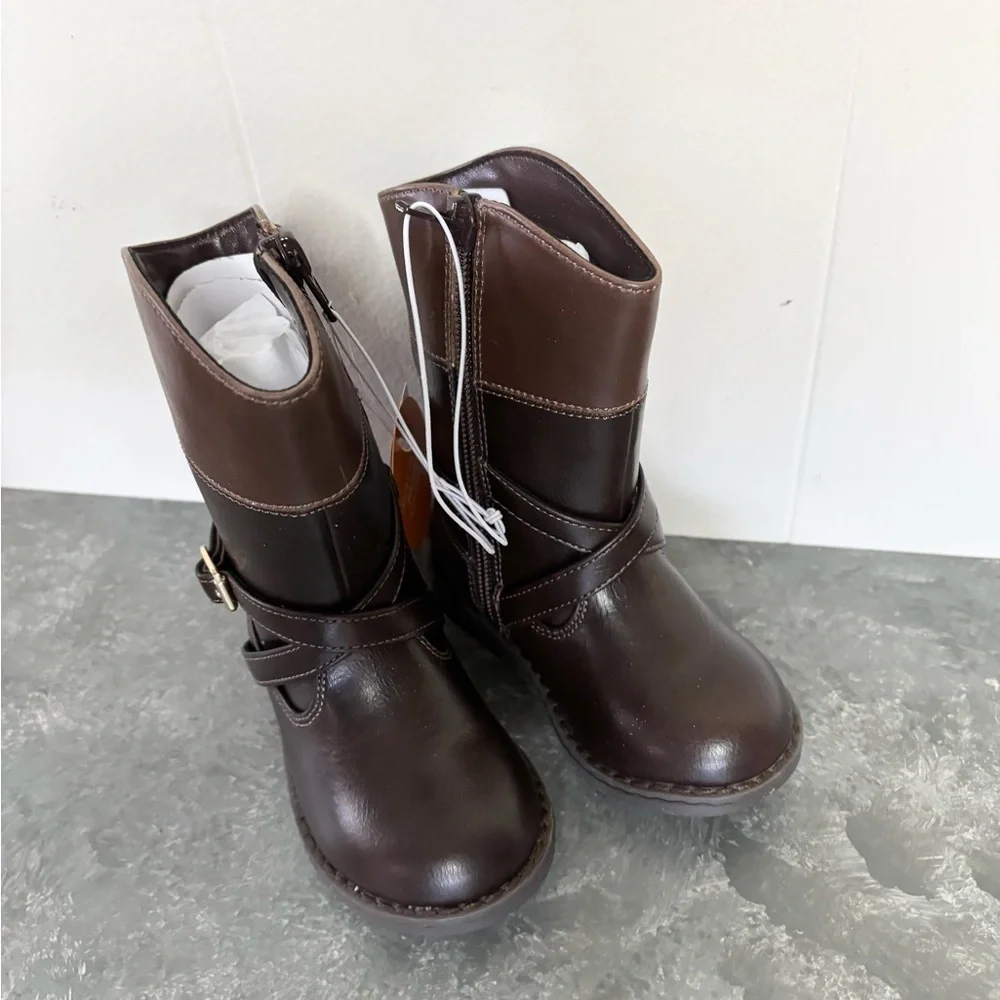 Gymboree brown tall faux leather boots fall zipper size 6 toddler baby new